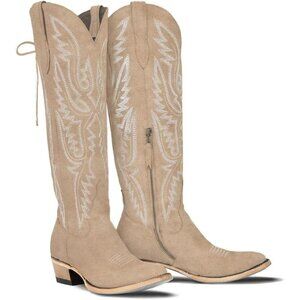 Women Tan Polyurethane Over the Knee Adjustable Thigh High Cowgirl Western Boot